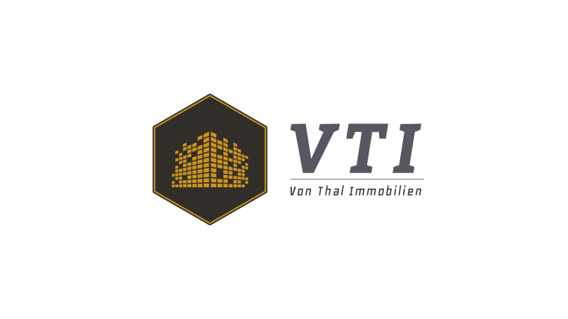 Logo von VTI, bestehend aus hexagonaler Form und Schriftzug in Blau und Gold.